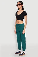 Womens Fleece Cargo Drawstring Joggers, S