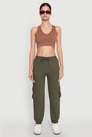 Womens Fleece Cargo Drawstring Joggers,