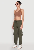 Womens Fleece Cargo Drawstring Joggers,