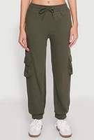 Womens Fleece Cargo Drawstring Joggers, Green, Size XL