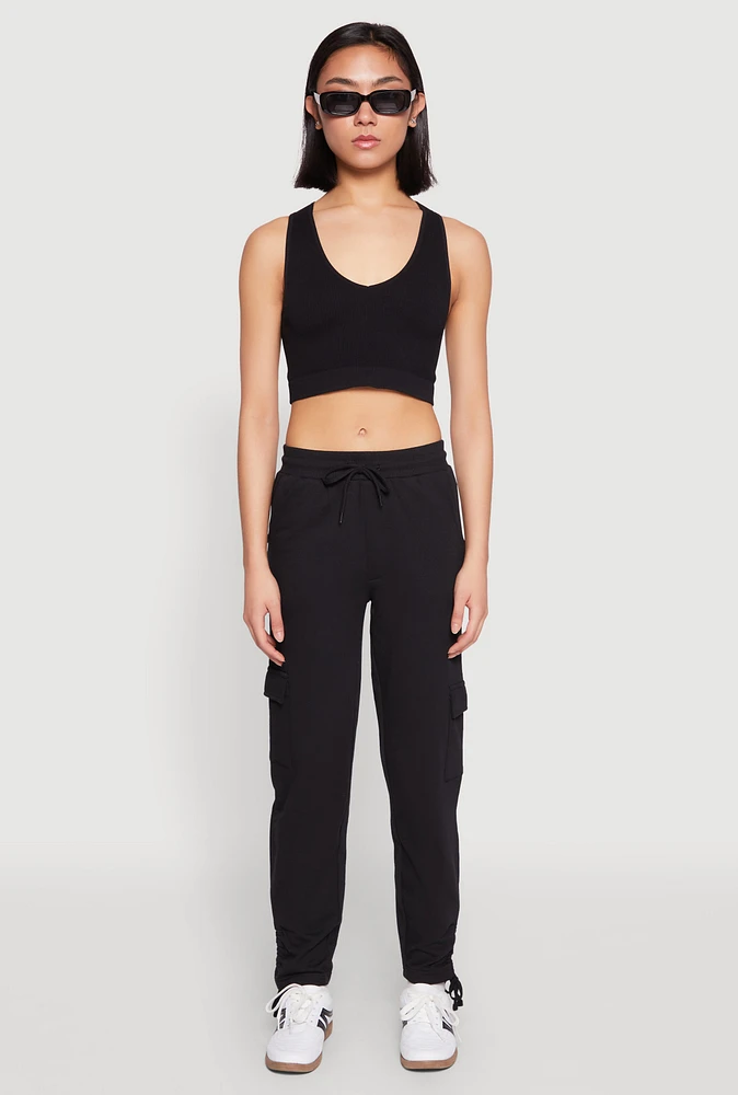 Womens Fleece Ruched Hem Cargo Sweatpants,