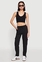 Womens Fleece Ruched Hem Cargo Sweatpants,