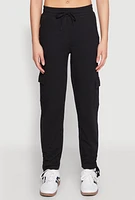 Womens Fleece Ruched Hem Cargo Sweatpants, Black, Size S