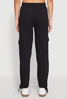 Womens Fleece Ruched Hem Cargo Sweatpants, Black, Size S