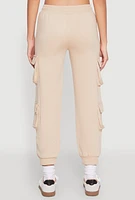 Womens Fleece Ruched Hem Cargo Sweatpants, Khaki, Size XL