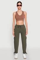 Womens Fleece Ruched Hem Cargo Sweatpants, Green, Size L