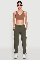 Womens Fleece Ruched Hem Cargo Sweatpants, Green, Size L