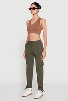 Womens Fleece Ruched Hem Cargo Sweatpants,
