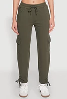 Womens Fleece Ruched Hem Cargo Sweatpants, Green, Size L