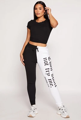 Womens Thou Shall Not Try Me Graphic Color Block Joggers, Multi, Size M