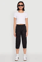 Womens Toggle Drawstring Hem Cargo Capris, Black, Size M