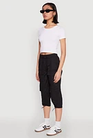 Womens Toggle Drawstring Hem Cargo Capris, Black, Size M