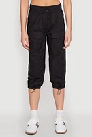 Womens Toggle Drawstring Hem Cargo Capris, Black, Size M