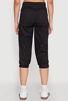 Womens Toggle Drawstring Hem Cargo Capris, Black, Size M