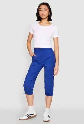Womens Toggle Drawstring Hem Cargo Capris,