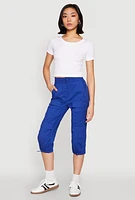 Womens Toggle Drawstring Hem Cargo Capris,