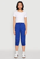 Womens Toggle Drawstring Hem Cargo Capris, Blue, Size L