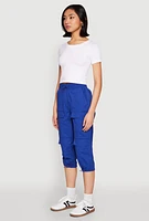 Womens Toggle Drawstring Hem Cargo Capris, Blue, Size L