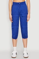 Womens Toggle Drawstring Hem Cargo Capris, Blue, Size L