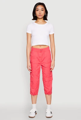 Womens Toggle Drawstring Hem Cargo Capris,