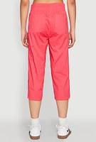 Womens Toggle Drawstring Hem Cargo Capris, Pink, Size XL