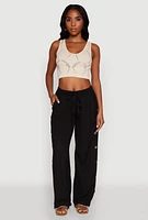 Womens Side Button Detail Linen Pants,