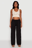 Womens Side Button Detail Linen Pants,