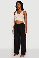 Womens Side Button Detail Linen Pants,