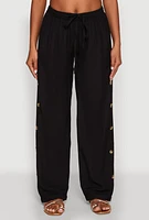 Womens Side Button Detail Linen Pants,
