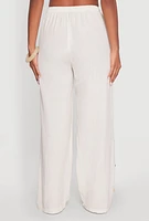 Womens Side Button Detail Linen Pants, White, Size XL