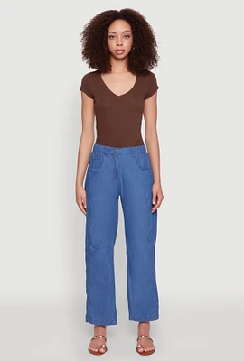 Womens Chambray Straight Leg Casual Pants, Blue, Size M