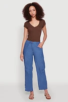 Womens Chambray Straight Leg Casual Pants, Blue, Size XL