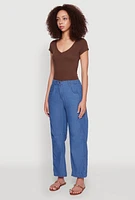 Womens Chambray Straight Leg Casual Pants, Blue, Size XL
