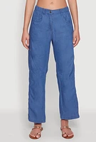 Womens Chambray Straight Leg Casual Pants, Blue, Size XL