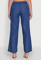 Womens Chambray Tie Waist Belted Pants, Blue,