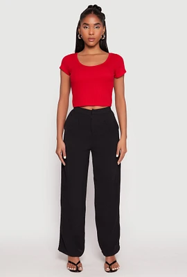 Womens Airy Crepe Knit Wide Leg Dress Pants, Black, Size L