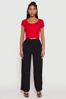 Womens Airy Crepe Knit Wide Leg Dress Pants, Black, Size L