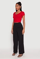 Womens Airy Crepe Knit Wide Leg Dress Pants, Black, Size L