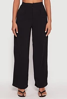 Womens Airy Crepe Knit Wide Leg Dress Pants, Black, Size L