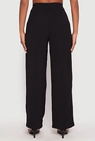 Womens Airy Crepe Knit Wide Leg Dress Pants, Black, Size L
