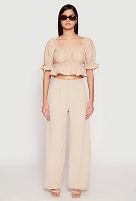 Womens Airy Crepe Knit Wide Leg Dress Pants, Khaki, Size S