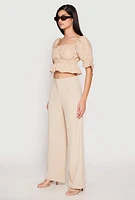 Womens Airy Crepe Knit Wide Leg Dress Pants, Khaki, Size S