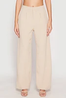 Womens Airy Crepe Knit Wide Leg Dress Pants, Khaki, Size S