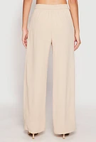 Womens Airy Crepe Knit Wide Leg Dress Pants, Khaki, Size S