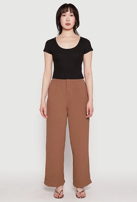 Womens Airy Crepe Knit Wide Leg Dress Pants, Brown,