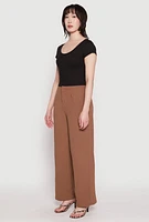 Womens Airy Crepe Knit Wide Leg Dress Pants, Brown,