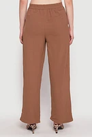 Womens Airy Crepe Knit Wide Leg Dress Pants, Brown,