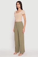 Womens Airy Crepe Knit Wide Leg Dress Pants, Green, Size S