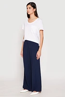 Womens Airy Crepe Knit Wide Leg Dress Pants, Blue, Size S