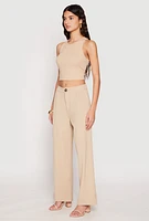 Womens High Waist Wide Leg Dress Pants, Khaki, Size L